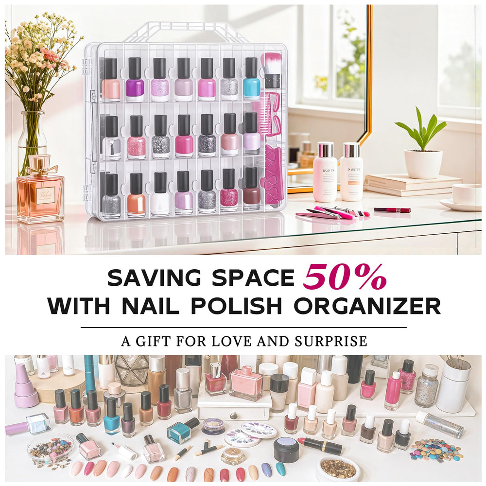 DreamGenius Nail Polish Organizer Adjustable Dividers customize bottle sizes and tool storage