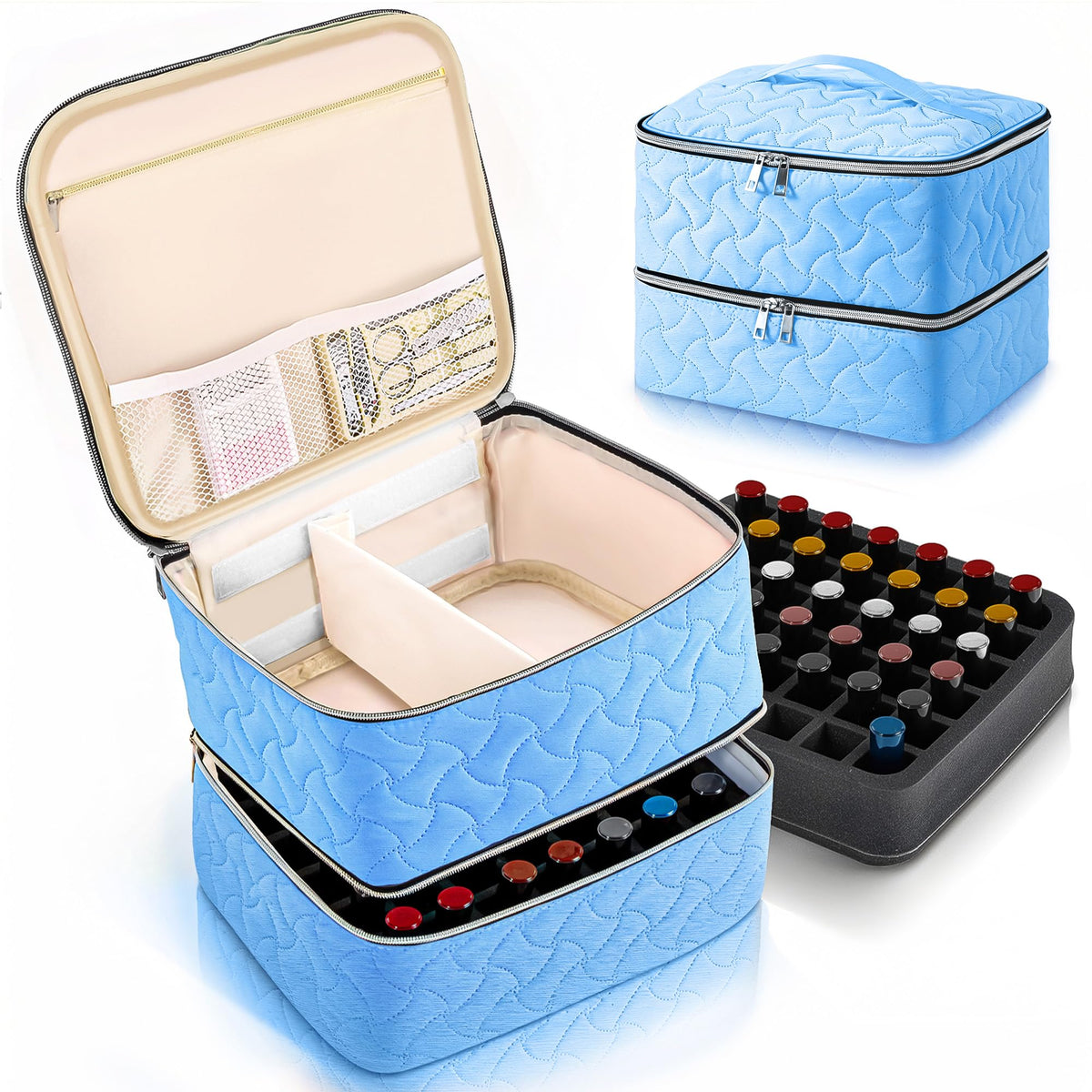 DreamGenius Nail Polish Organizer Case front view showcases light-blue portable storage.