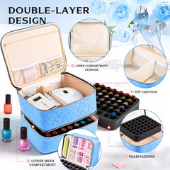 DreamGenius Nail Polish Organizer Case interior compartments store nail art tools and accessories.