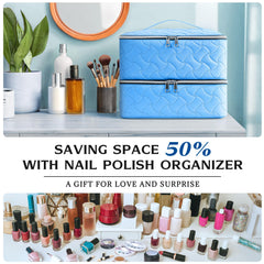 DreamGenius Nail Polish Organizer Case lower layer holds 42 bottles and keeps polish upright.