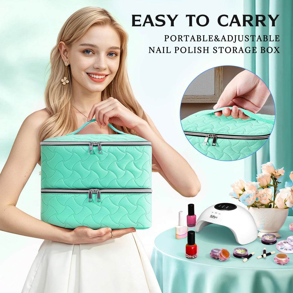DreamGenius Nail Polish Organizer Case peach-skin exterior and soft interior texture.