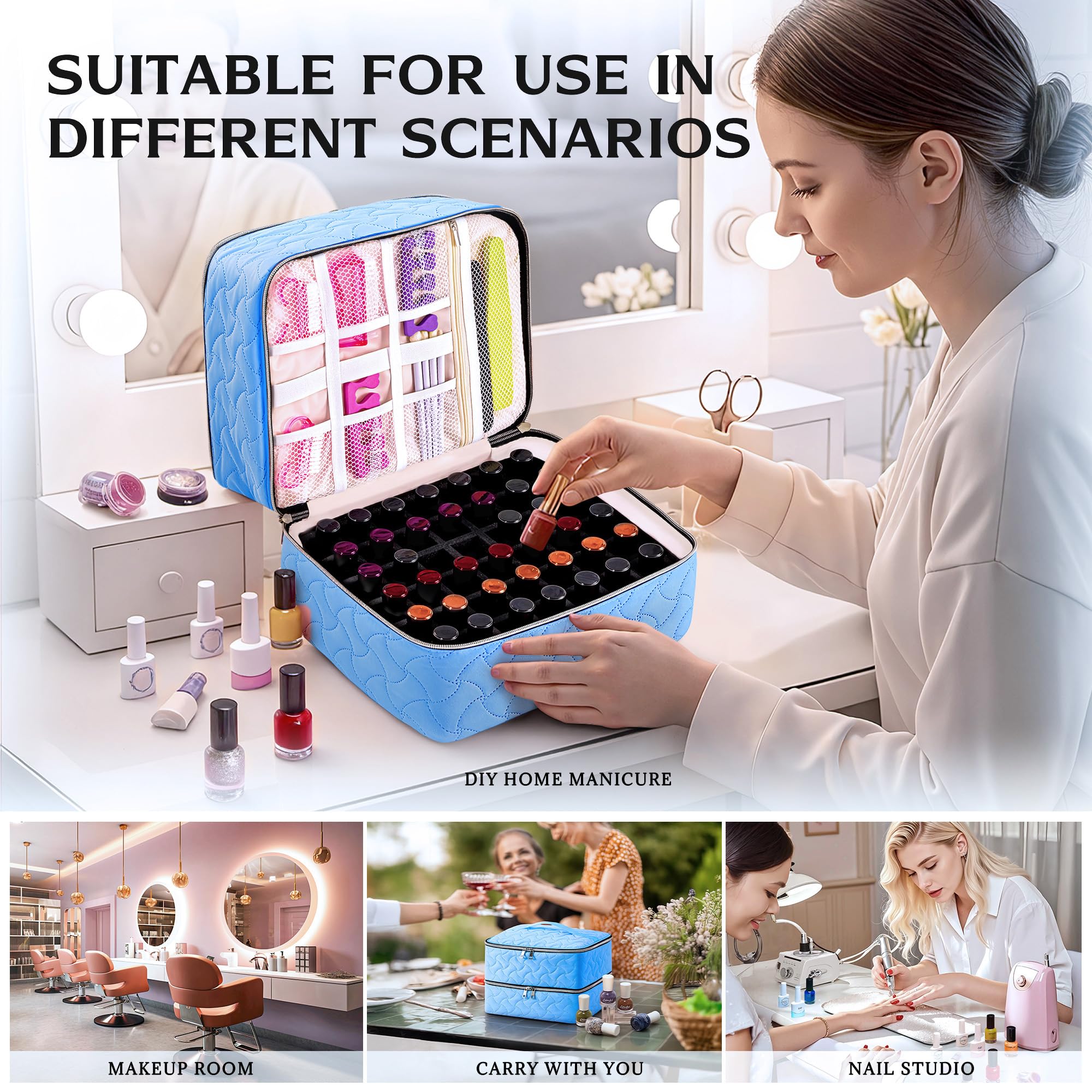 DreamGenius Nail Polish Organizer Case portable handle for easy transport.