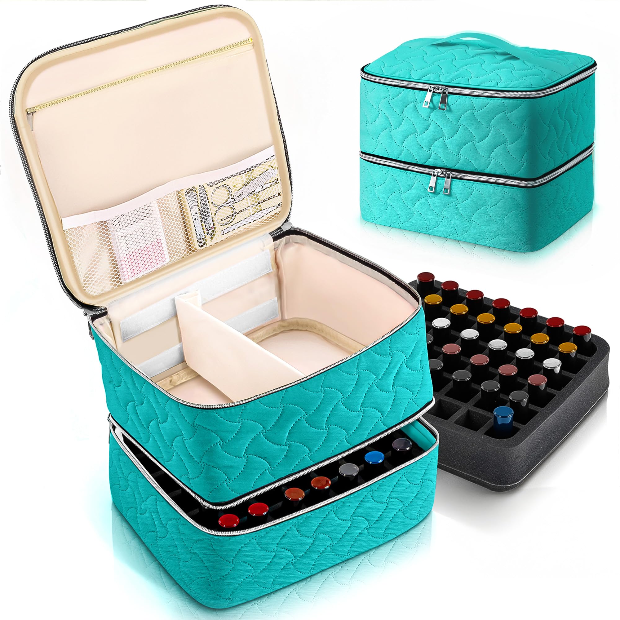 DreamGenius nail polish organizer case upper layer adjustable dividers for custom storage