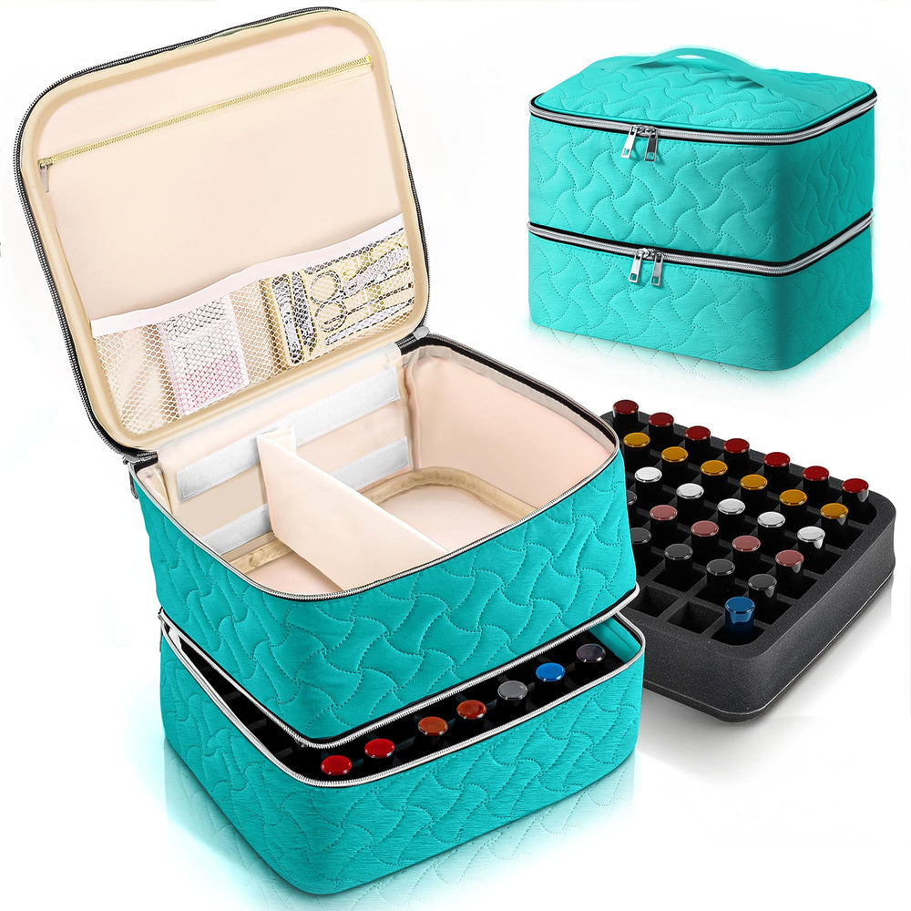 DreamGenius nail polish organizer case upper layer adjustable dividers for custom storage