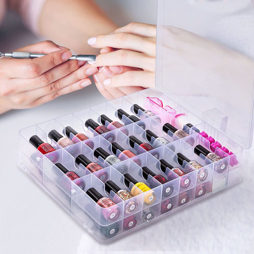 DreamGenius Nail Polish Organizer Double-Side Latches keep bottles secure while access is from both sides