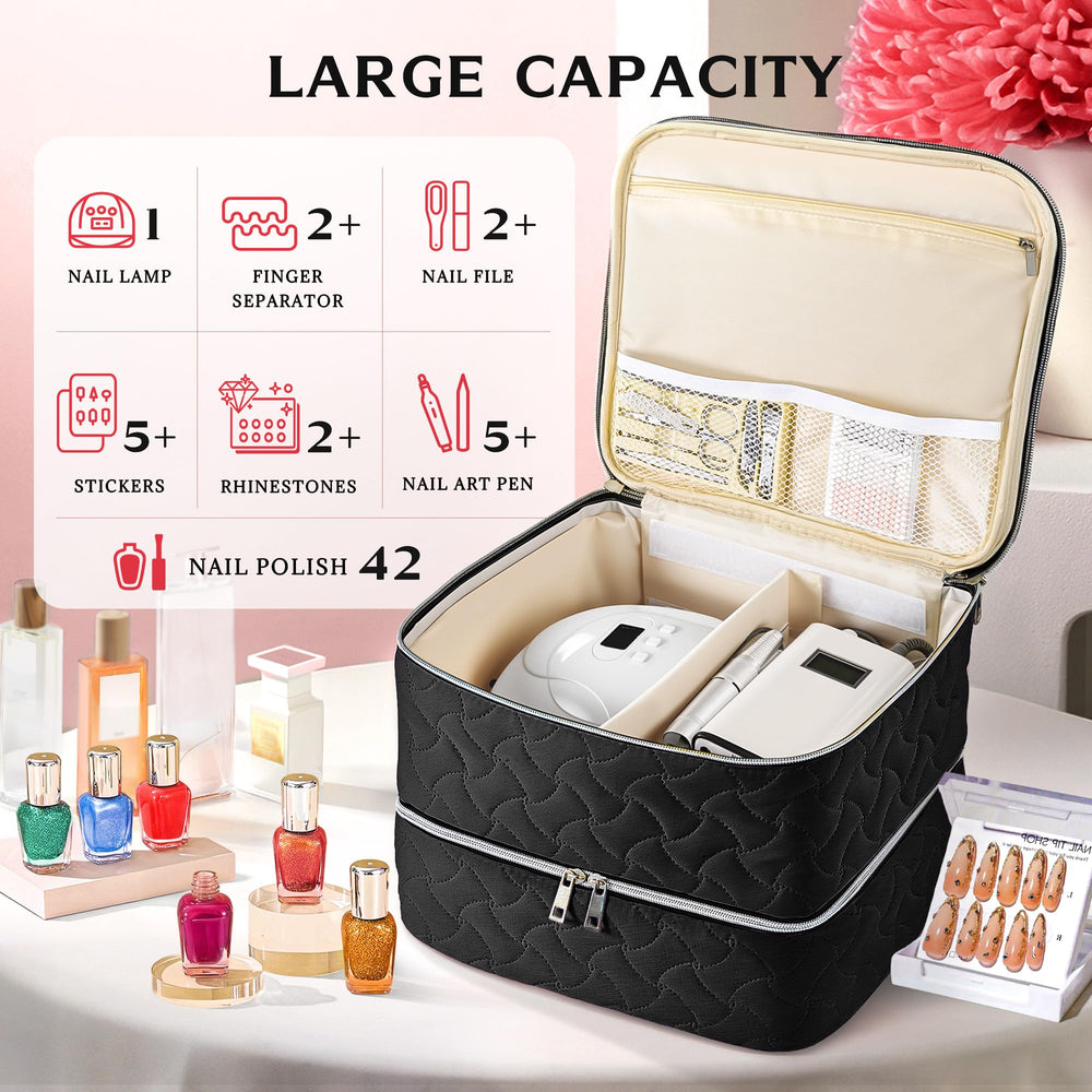 DreamGenius upper layer with adjustable dividers fits nail lamps of various sizes.