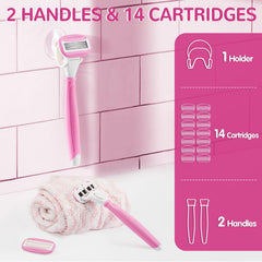 DreamGenius pink razor with 14 refills offers long-lasting value and convenience.