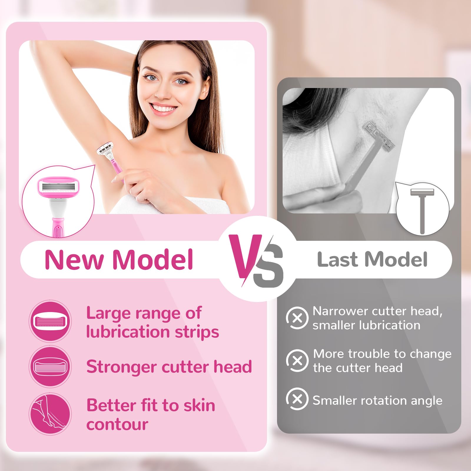 DreamGenius pink razor 360° lubrication helps reduce irritation.