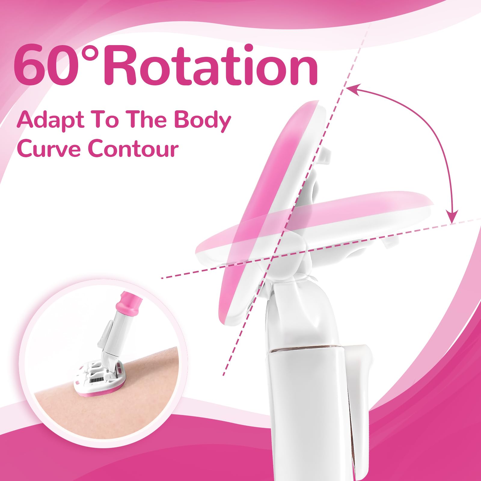 DreamGenius pink five-blade cartridge with nano-coating for a smooth shave.