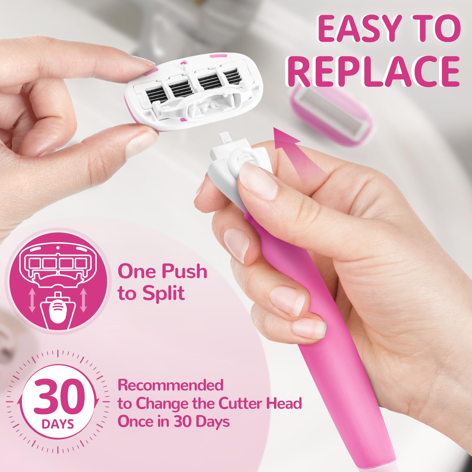 DreamGenius pink nano-coating reduces snagging for a cleaner shave.