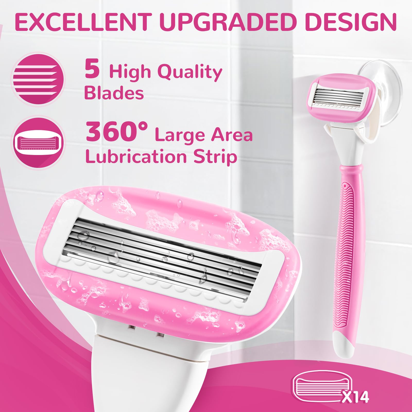 DreamGenius pink razor shower holder keeps blades accessible during showers.