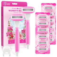 DreamGenius pink razor with two non-slip handles for secure, comfortable shaving.