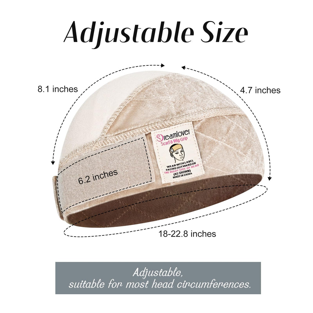 Dreamlover nude wig cap on head demonstrates compatibility with lace front wigs and natural look