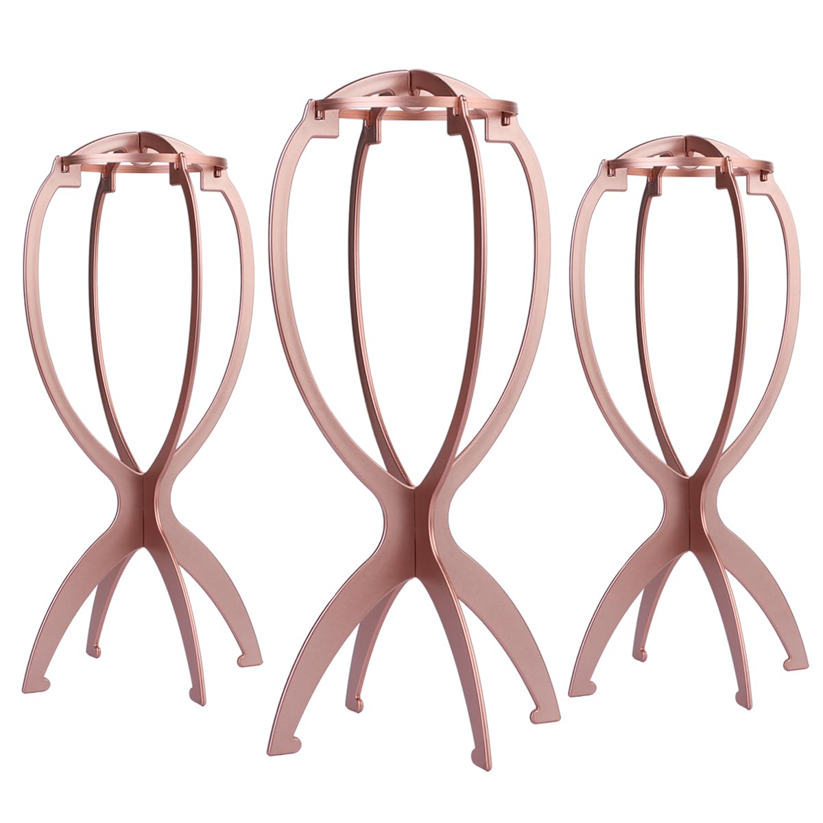 Dreamlover wig head stand rose gold 3-pack supports wigs and travel-ready storage.