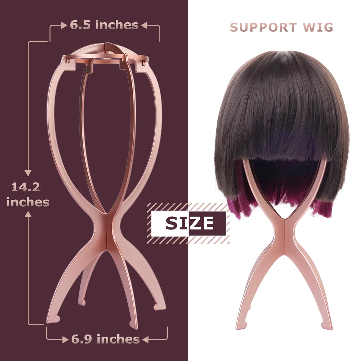 Dreamlover rose-gold wig head stand collapsible design for compact packing.