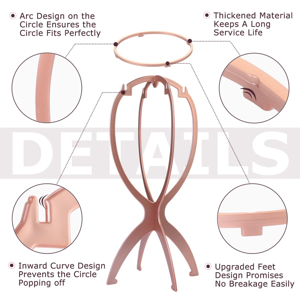 Dreamlover wig stand 0.16-inch thick plastic prevents deformation and wear.