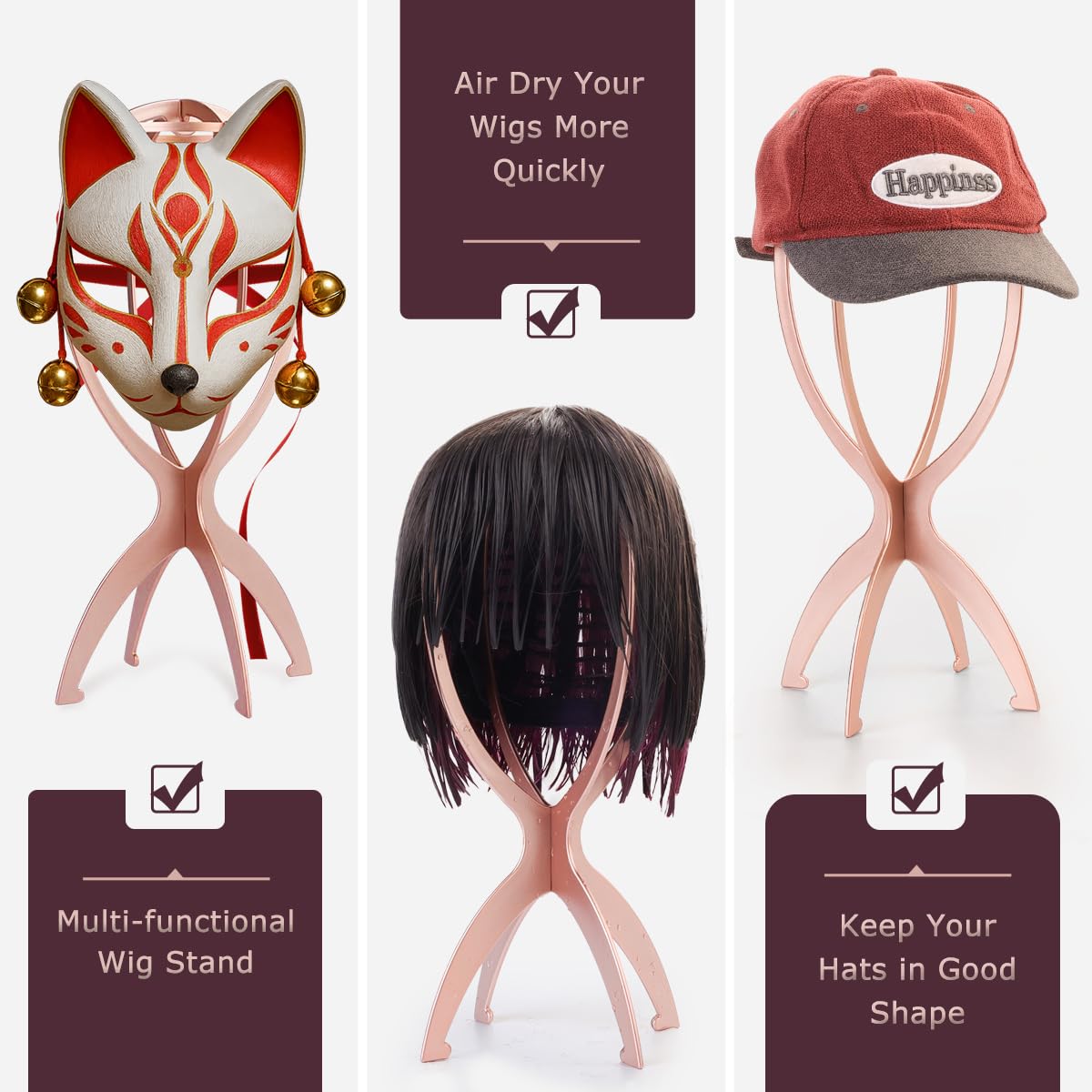 Dreamlover travel-friendly wig stand fits in luggage with minimal space.