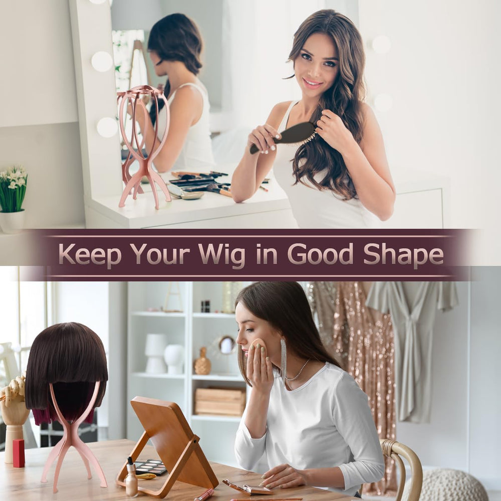 Dreamlover rose-gold wig stand complements studio setups and retail displays.