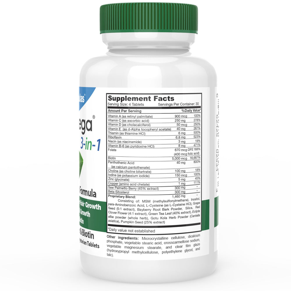DrFormulas HairOmega pills closeup showing 5000 mcg biotin supporting hair vitality.
