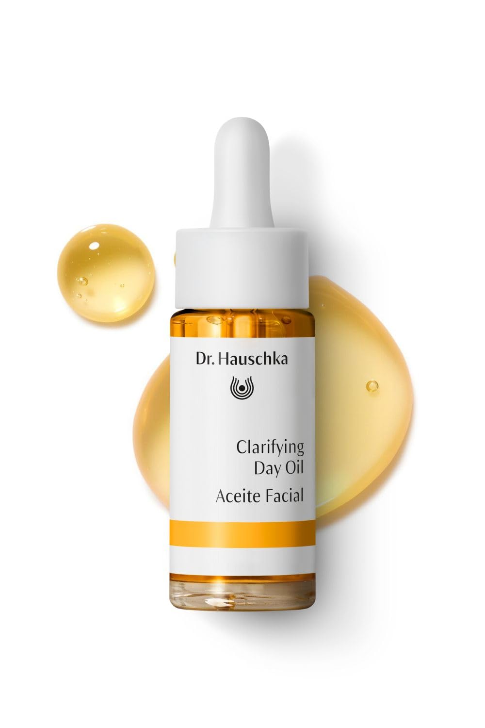 Dr Hauschka Clarifying Day Oil texture close-up shows silky fast-absorbing liquid