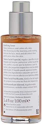 Dr. Hauschka Clarifying Toner ingredients graphic emphasizing botanicals for calm skin.