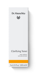 Dr. Hauschka Clarifying Toner label front highlighting gentle blemish-prone skin support.