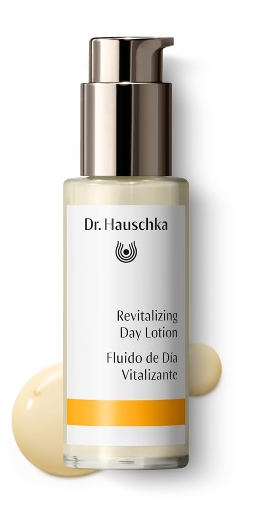 Dr. Hauschka Revitalizing Day Lotion application image shows makeup-ready skin.