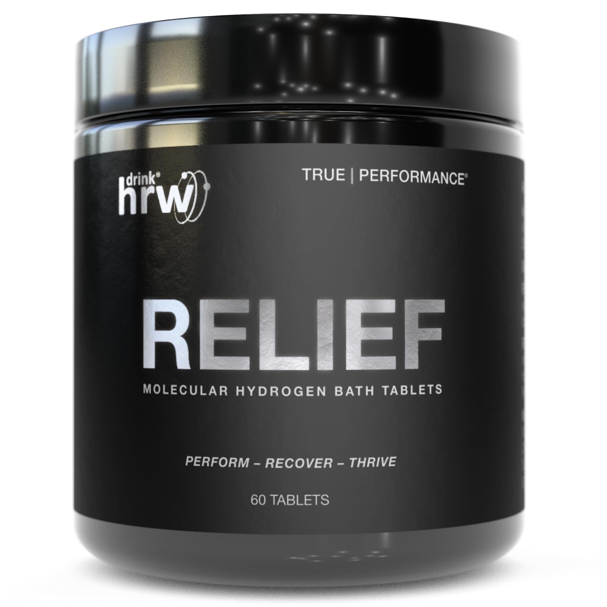 DRINK HRW RELIEF bath tablet packaging, convenient recovery solution.