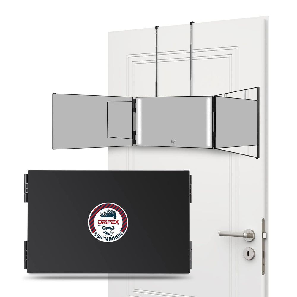 Dripex 3-way mirror with LED lights, front view for precise makeup routine.