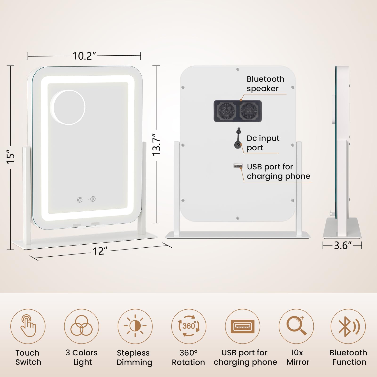 Dripex makeup mirror with Bluetooth speakers for music during routine