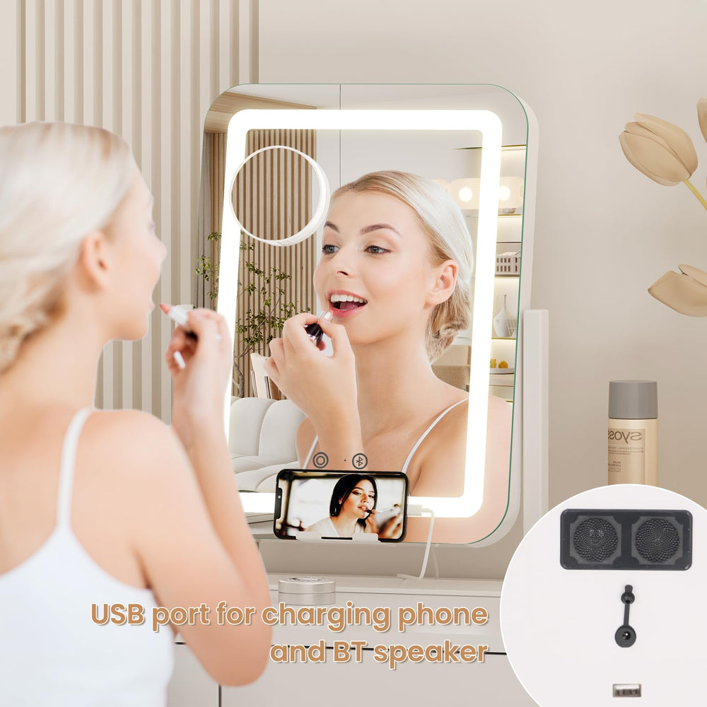 Dripex makeup mirror USB charging port powers devices while watching tutorials