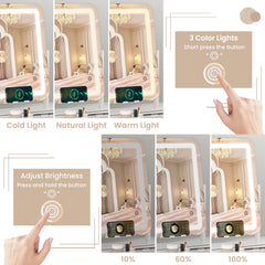 Dripex makeup mirror with wireless charging phone on the stand for hands-free tutorials.