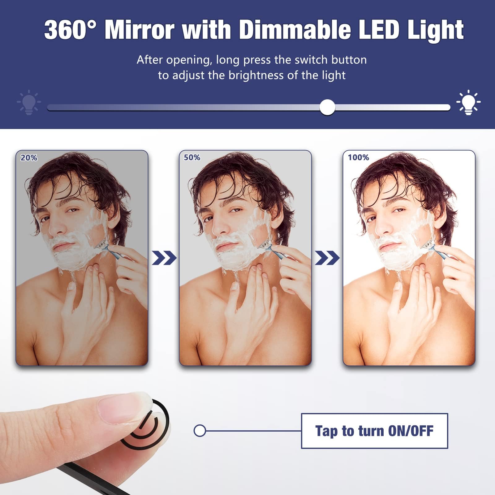 Dripex self-cut mirror on door hook, showing easy wall-hanging usage.