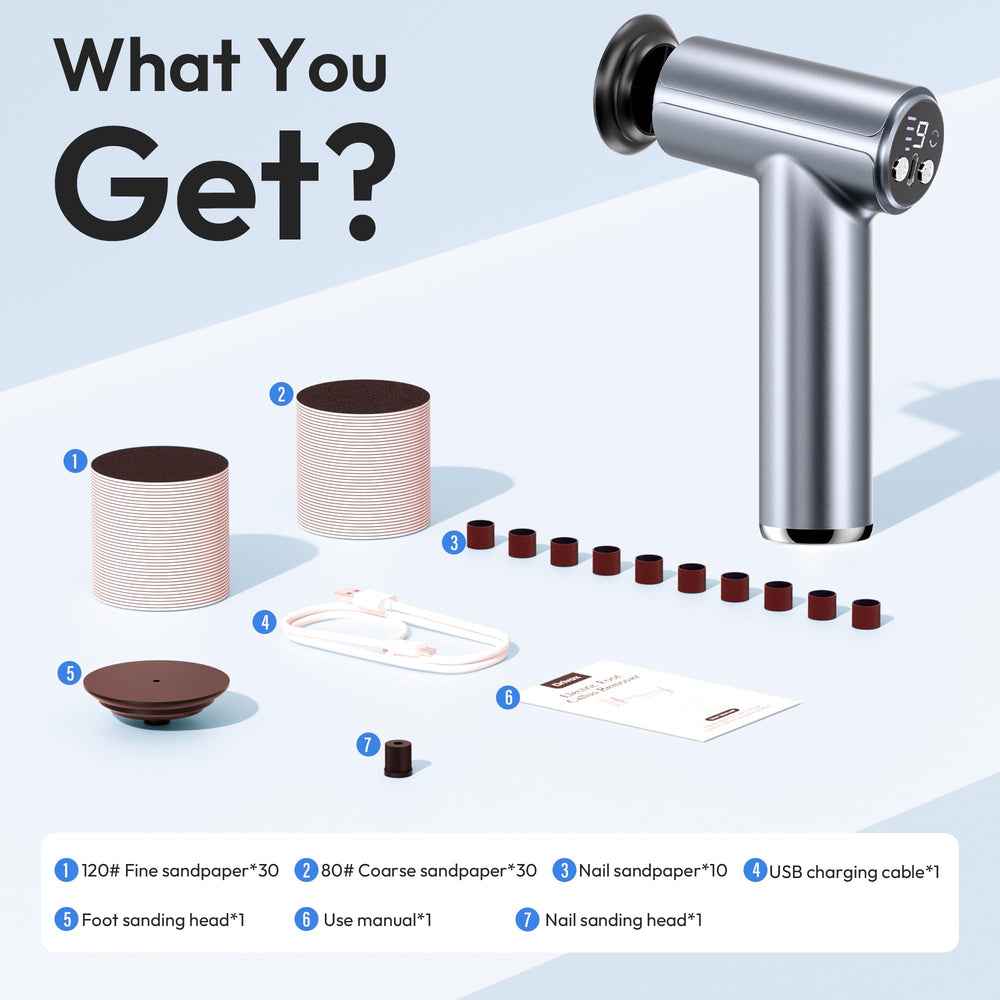 Drivox grey-blue device fits bathroom routines and on-the-go care.