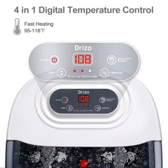 Drizo foot spa demonstrates fit for 12-inch feet, suitable for the whole family
