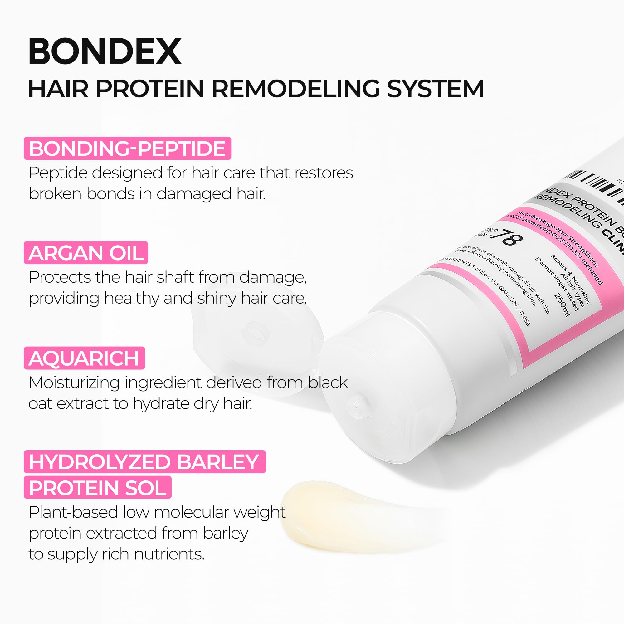 Dr.Melaxin Bondex panthenol shield close-up indicates protective conditioning during styling