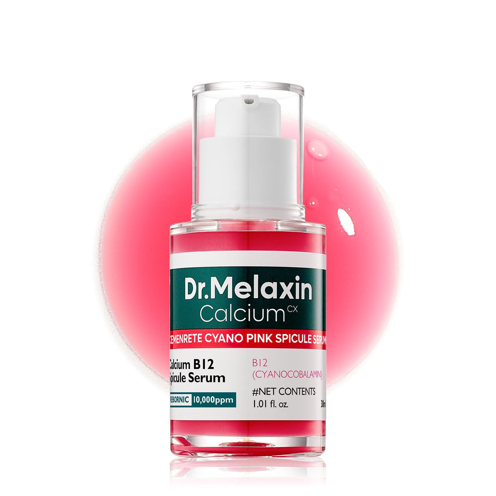 Dr.Melaxin Cemenrete Pink Serum bottle close-up showing a smooth, lightweight formula for smoother texture.