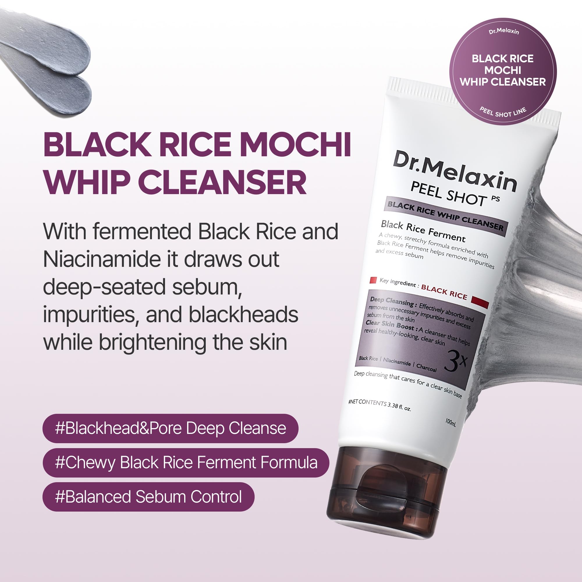 Dr.Melaxin Peel Shot foam-closeup highlighting airy mochi foam for gentle cleansing.