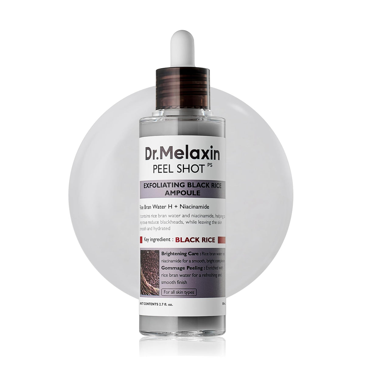 Dr.Melaxin Peel Shot Glow 80ml bottle demonstrates gentle daily exfoliation for radiant skin.