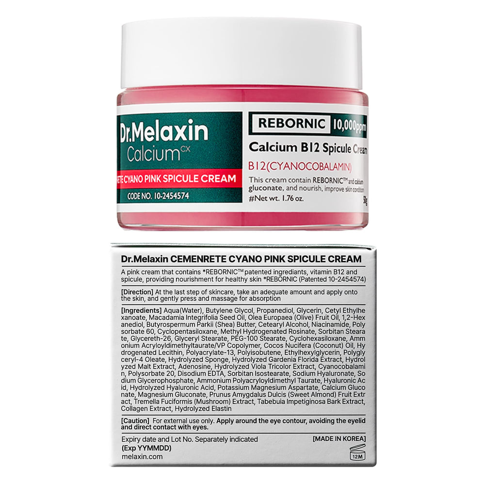 Dr.Melaxin Pink Spicule Cream product shot shows daily under-eye care routine.