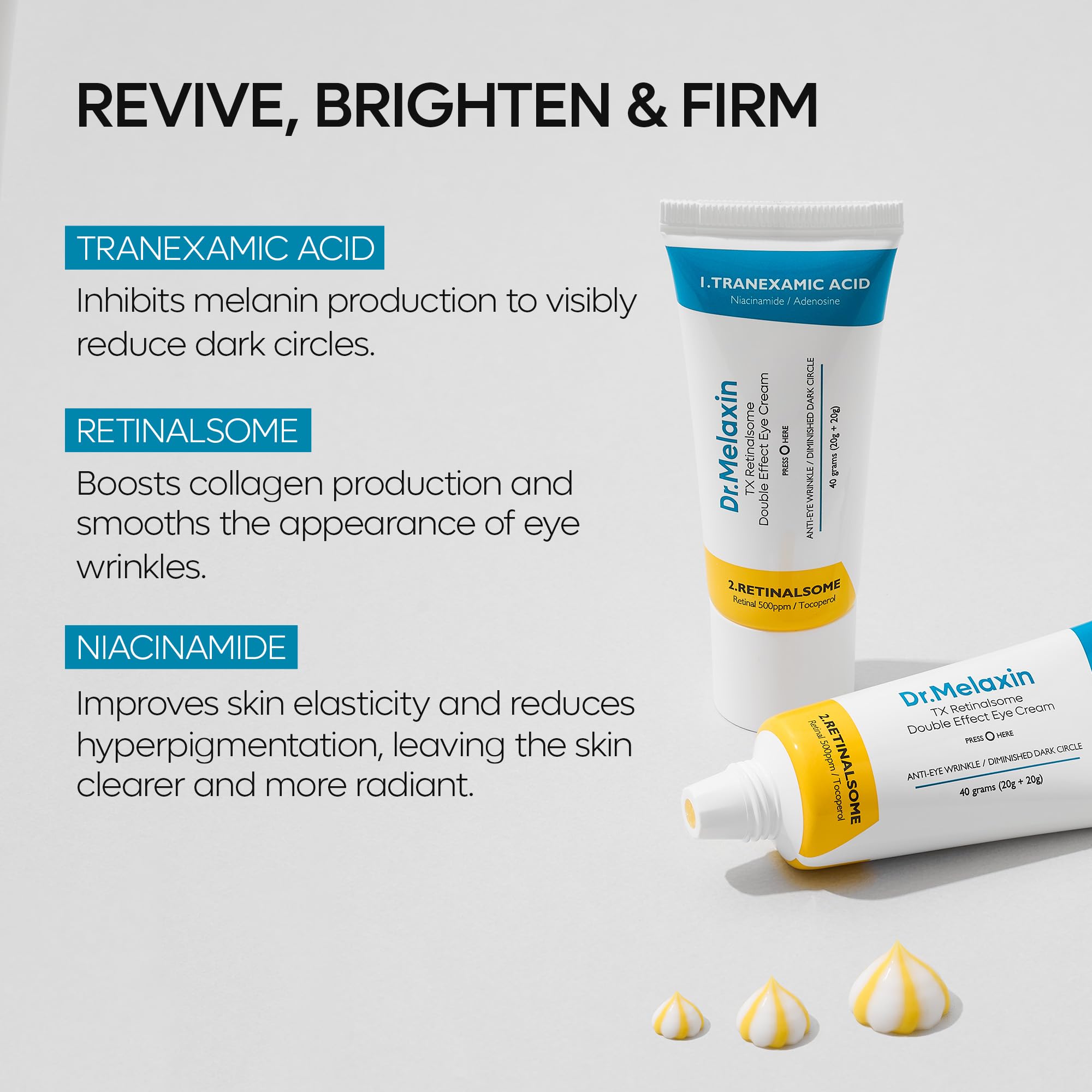Dr.Melaxin TX dual-dispense system shows press-to-mix feature.