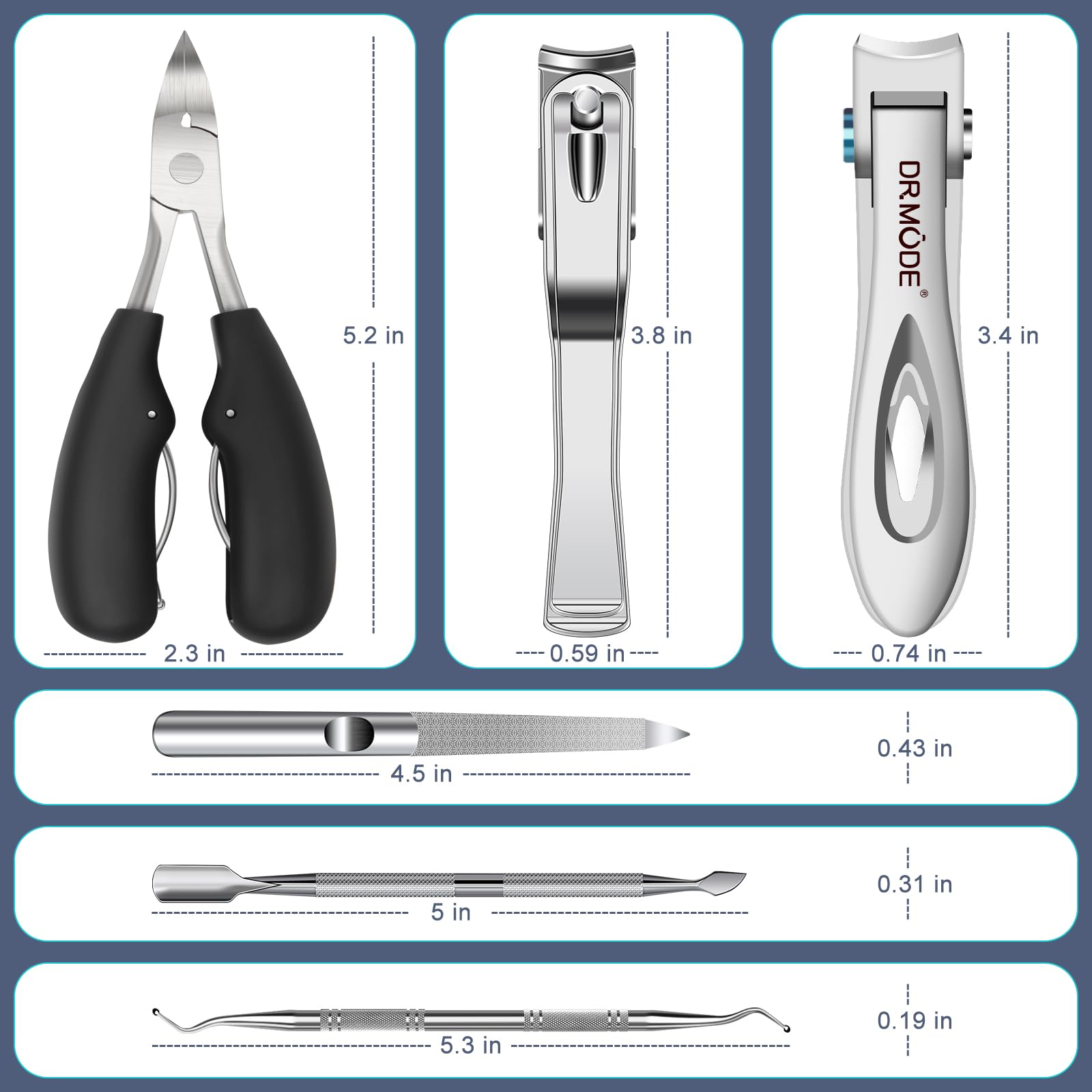 DRMODE high-carbon stainless steel blades ensure clean, durable cuts.