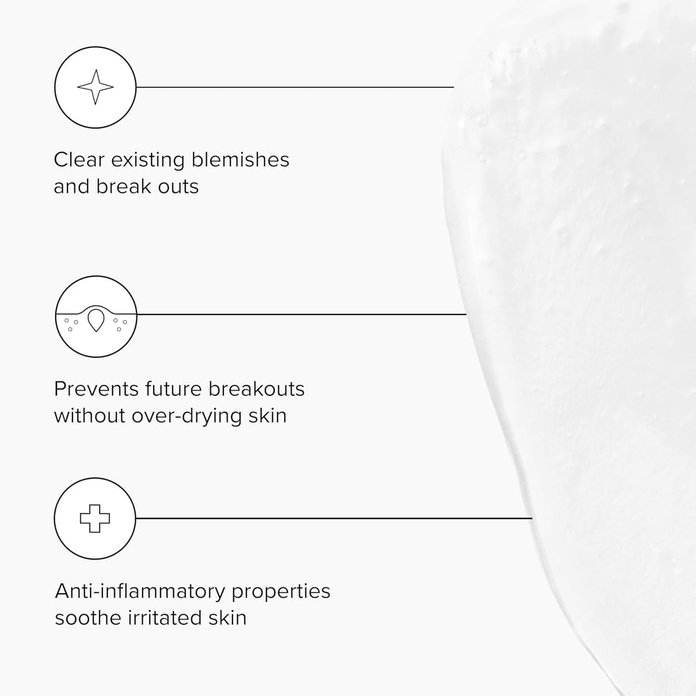 DRMTLGY Acne Cleanser closeup showing foam on skin for pore care