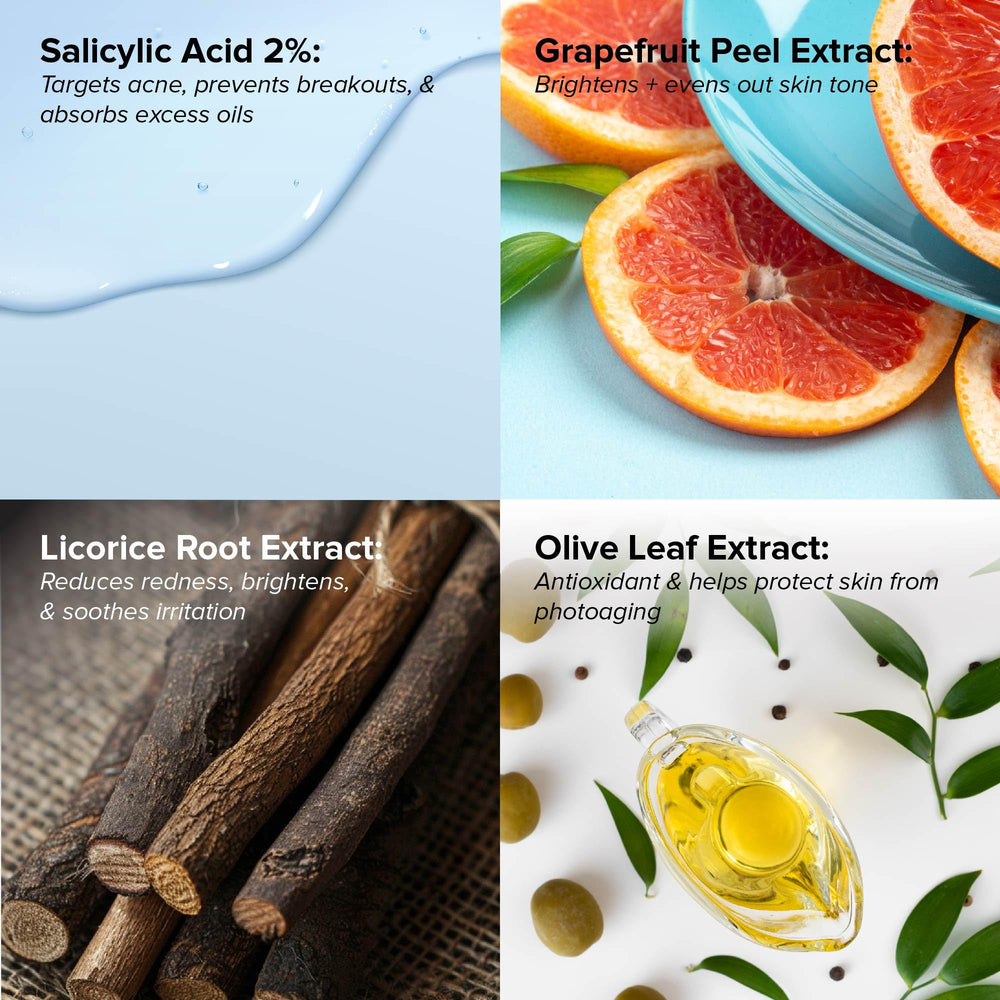 DRMTLGY Acne Cleanser label indicates USA-made cruelty-free formulation