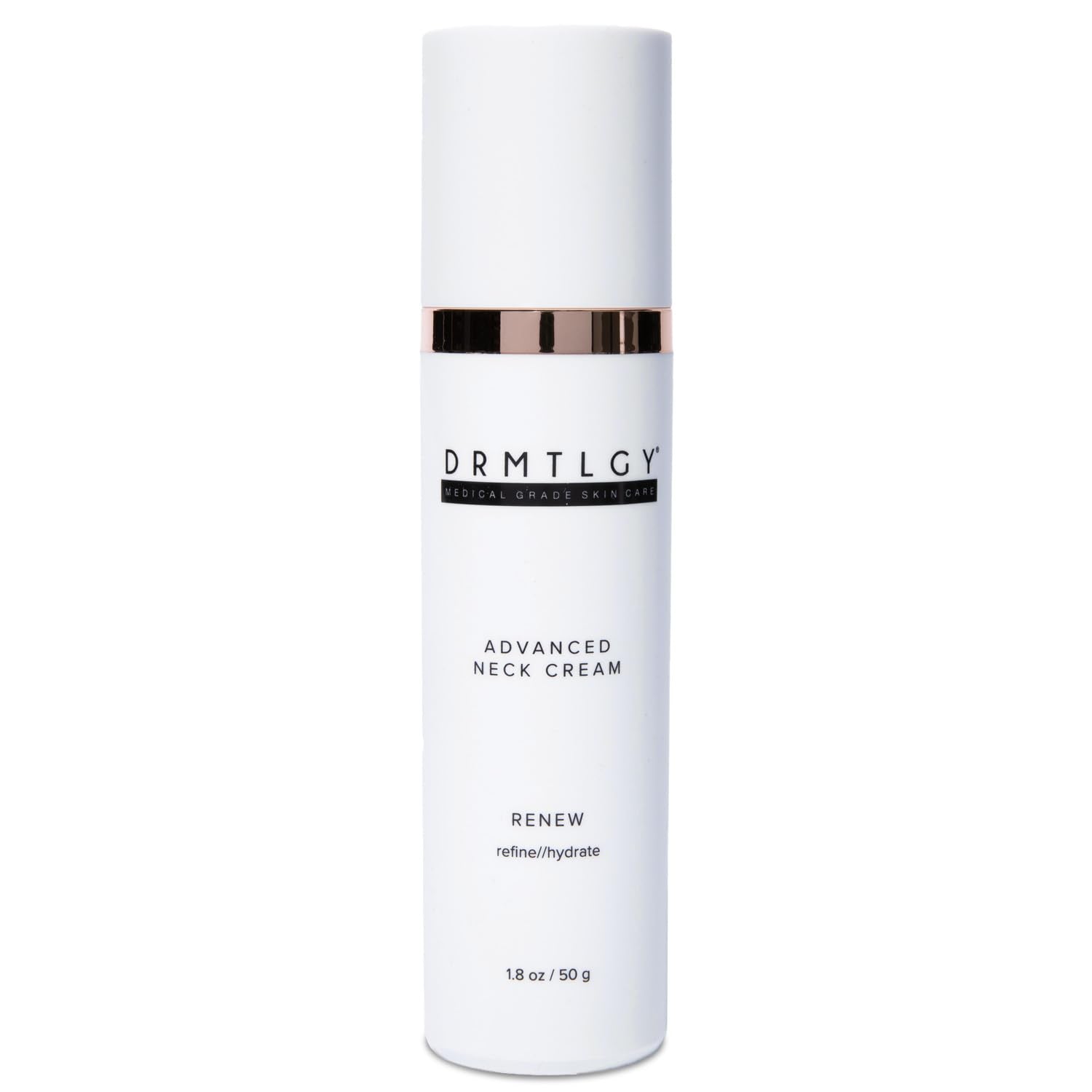 DRMTLGY Advanced Neck Firming Cream tube closeup showing silky hydration for the neck