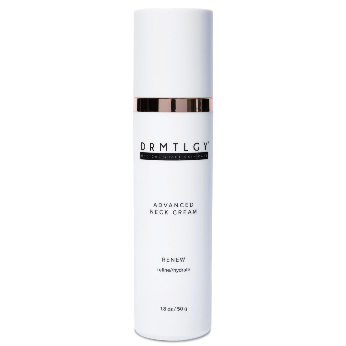 DRMTLGY Advanced Neck Firming Cream tube closeup showing silky hydration for the neck