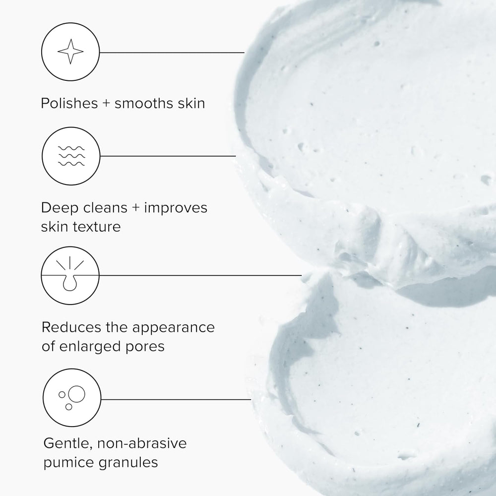 DRMTLGY microdermabrasion scrub jar illustrates at-home exfoliation for refined texture.