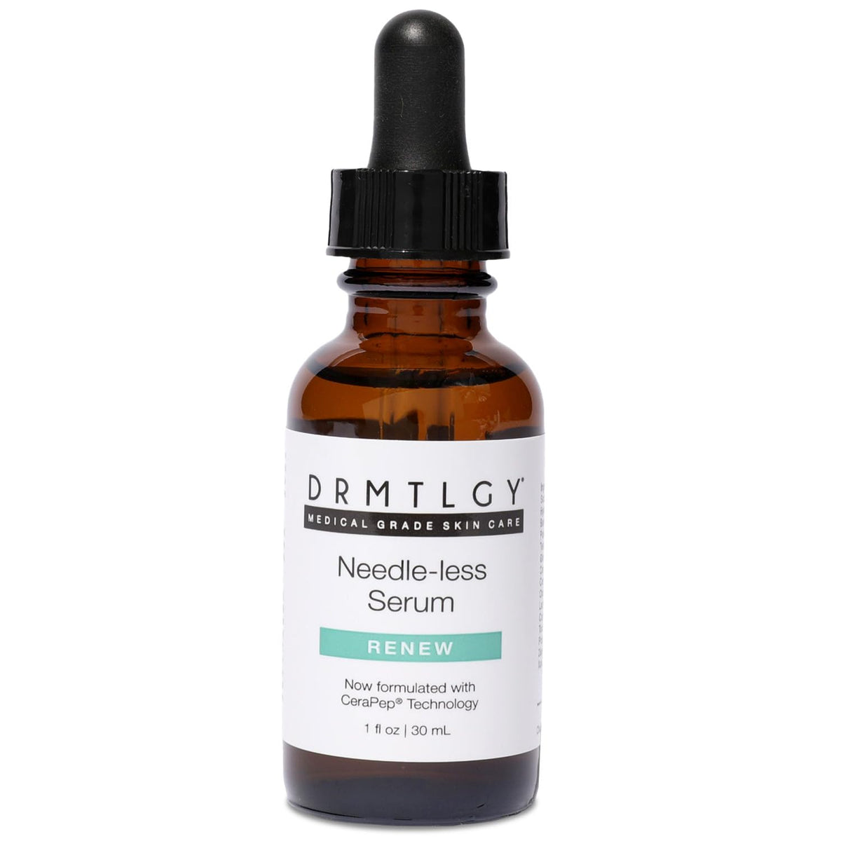 DRMTLGY Needle-less Serum bottle showing potent anti-aging formula for smoother, firmer-looking skin.