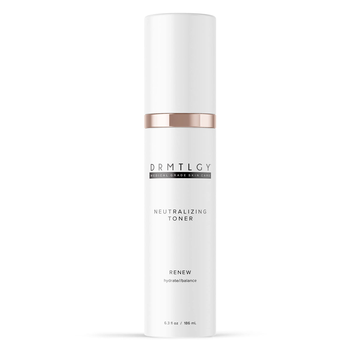 DRMTLGY Neutralizing Toner bottle close-up shows calming, pH-balanced hydration.
