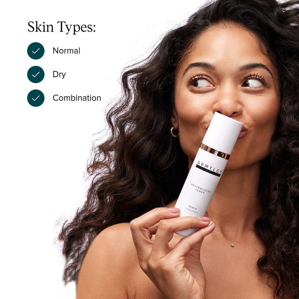 DRMTLGY Neutralizing Toner bottle cap close-up emphasizes USA-made, clean formula.